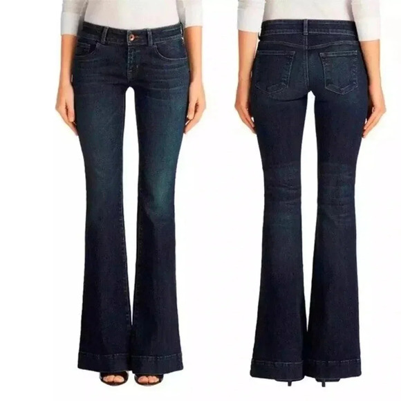 J Brand Lovestory Wide Leg Flare Dark Wash Denim Blue Jeans Retro Boho Chic 26 - Picture 1 of 11